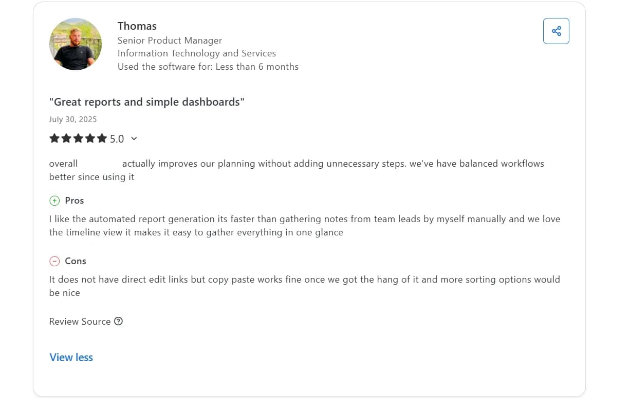 Capterra review screenshot